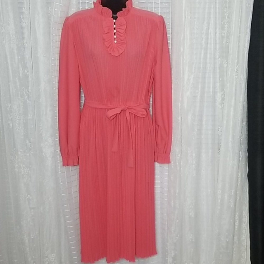 Vintage 70s Long Sleeve Secretary Dress W/ Ruffles Sz16
